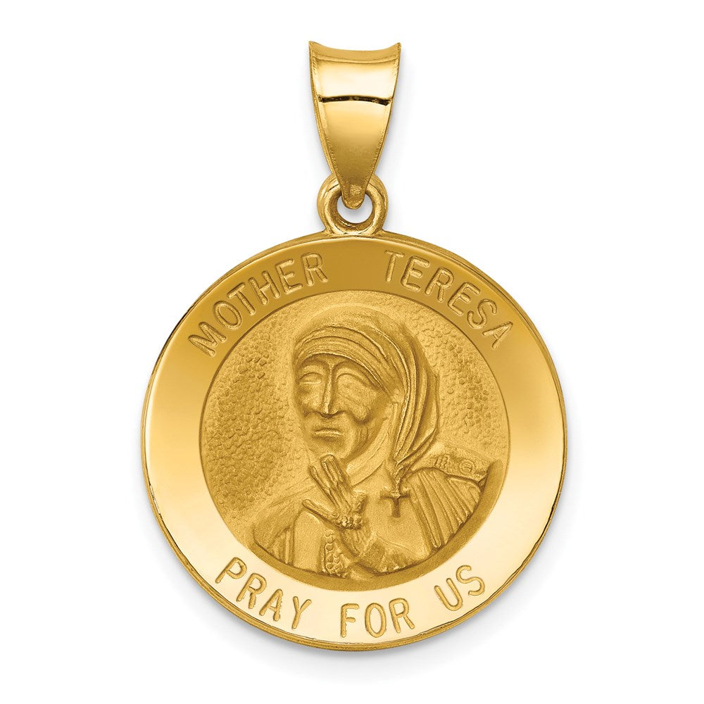 14k Polished and Satin Hollow Mother Teresa Medal Round Pendant