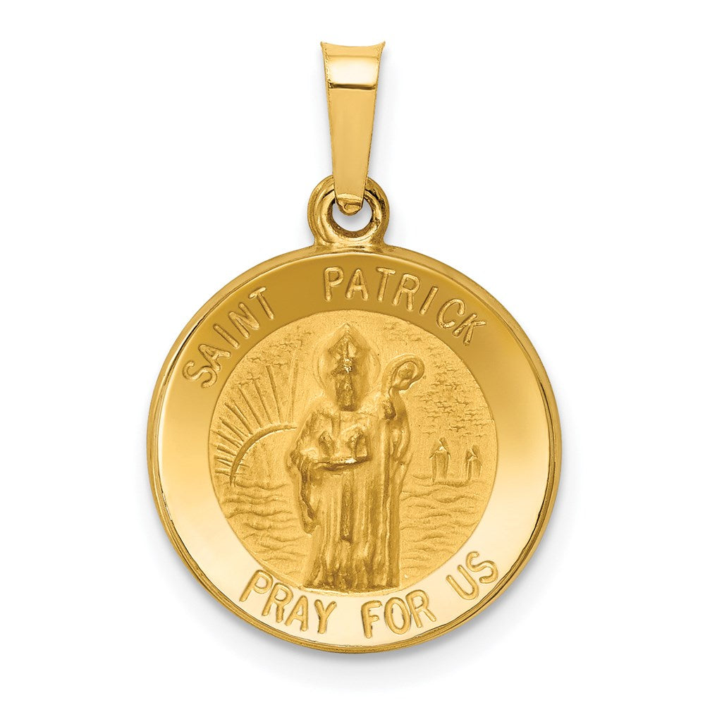 14k Polished and Satin Hollow St Patrick Medal Round Pendant