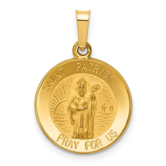 14k Polished and Satin Hollow St Patrick Medal Round Pendant