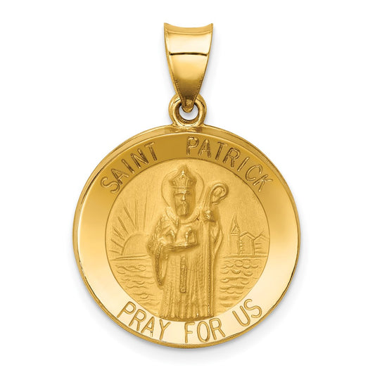 14k Polished and Satin Hollow St Patrick Medal Round Pendant
