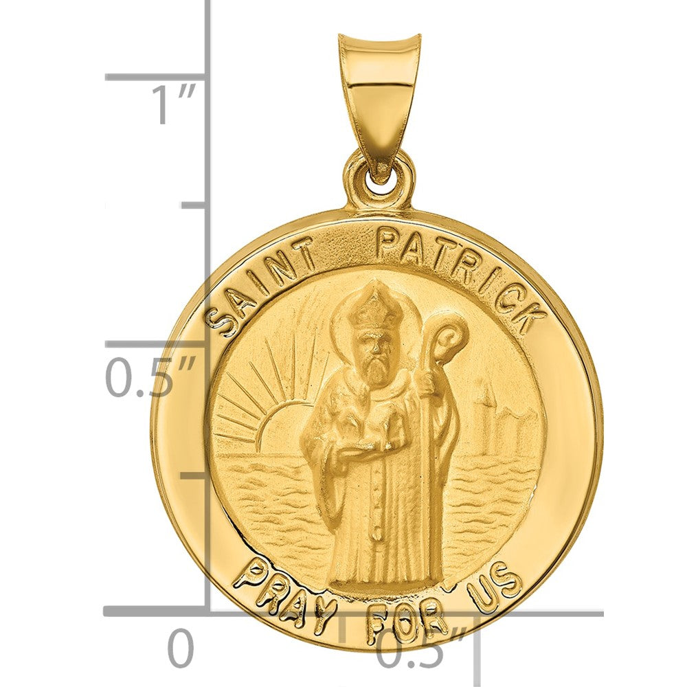 14k Polished and Satin Hollow Large St Patrick Medal Round Pendant