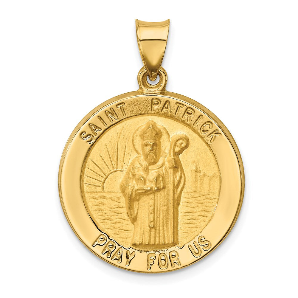 14k Polished and Satin Hollow Large St Patrick Medal Round Pendant