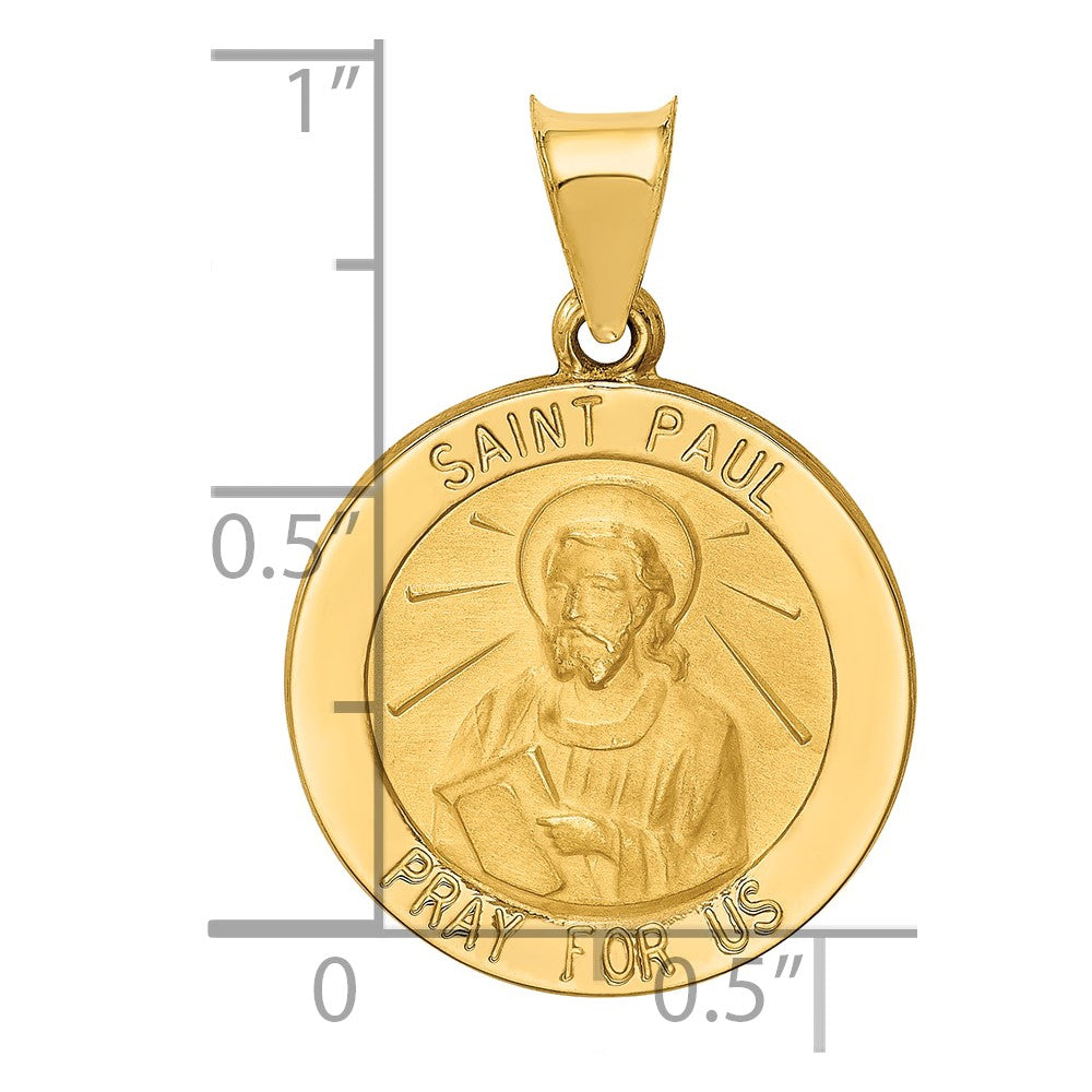 14k Polished and Satin Hollow St Paul Medal Round Pendant