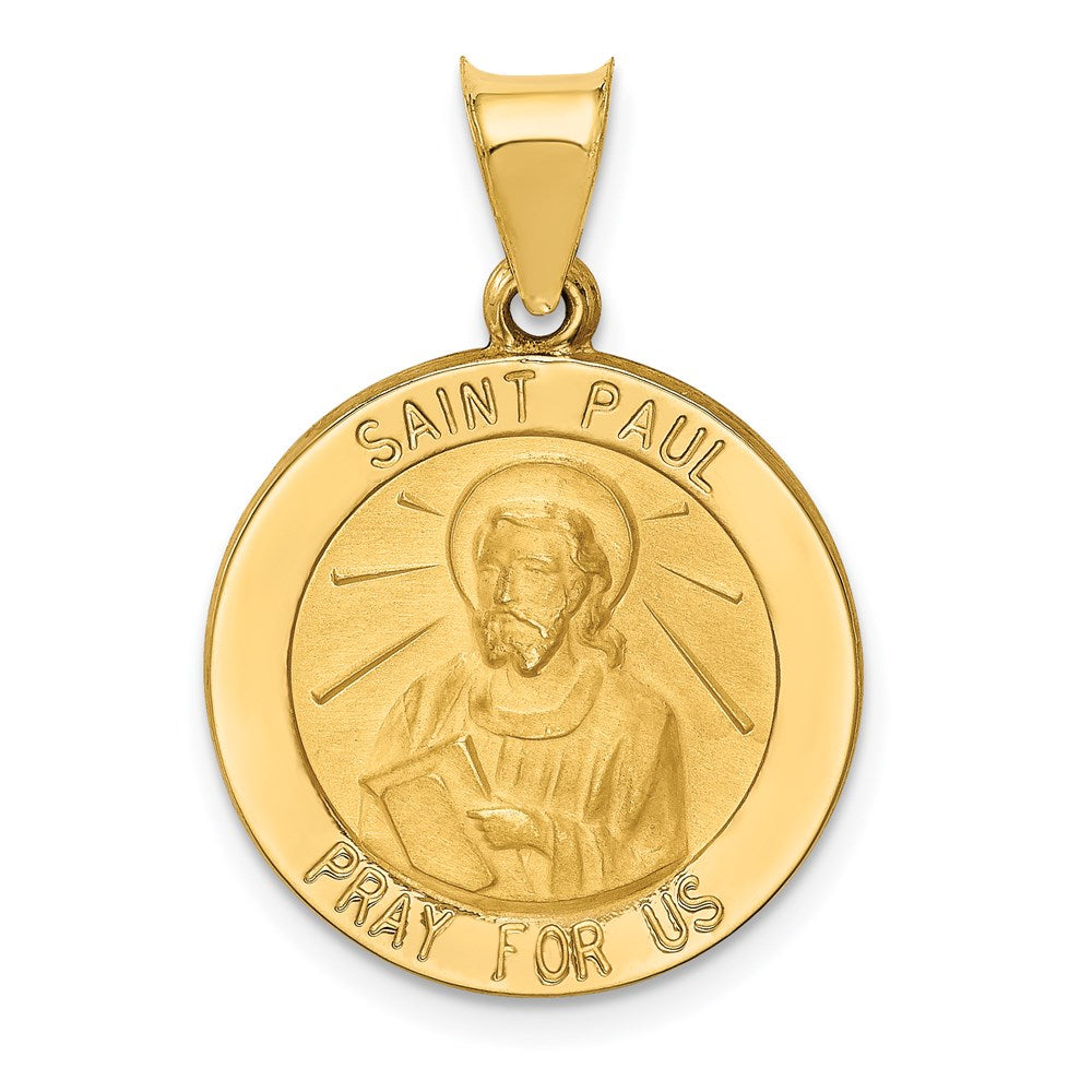 14k Polished and Satin Hollow St Paul Medal Round Pendant
