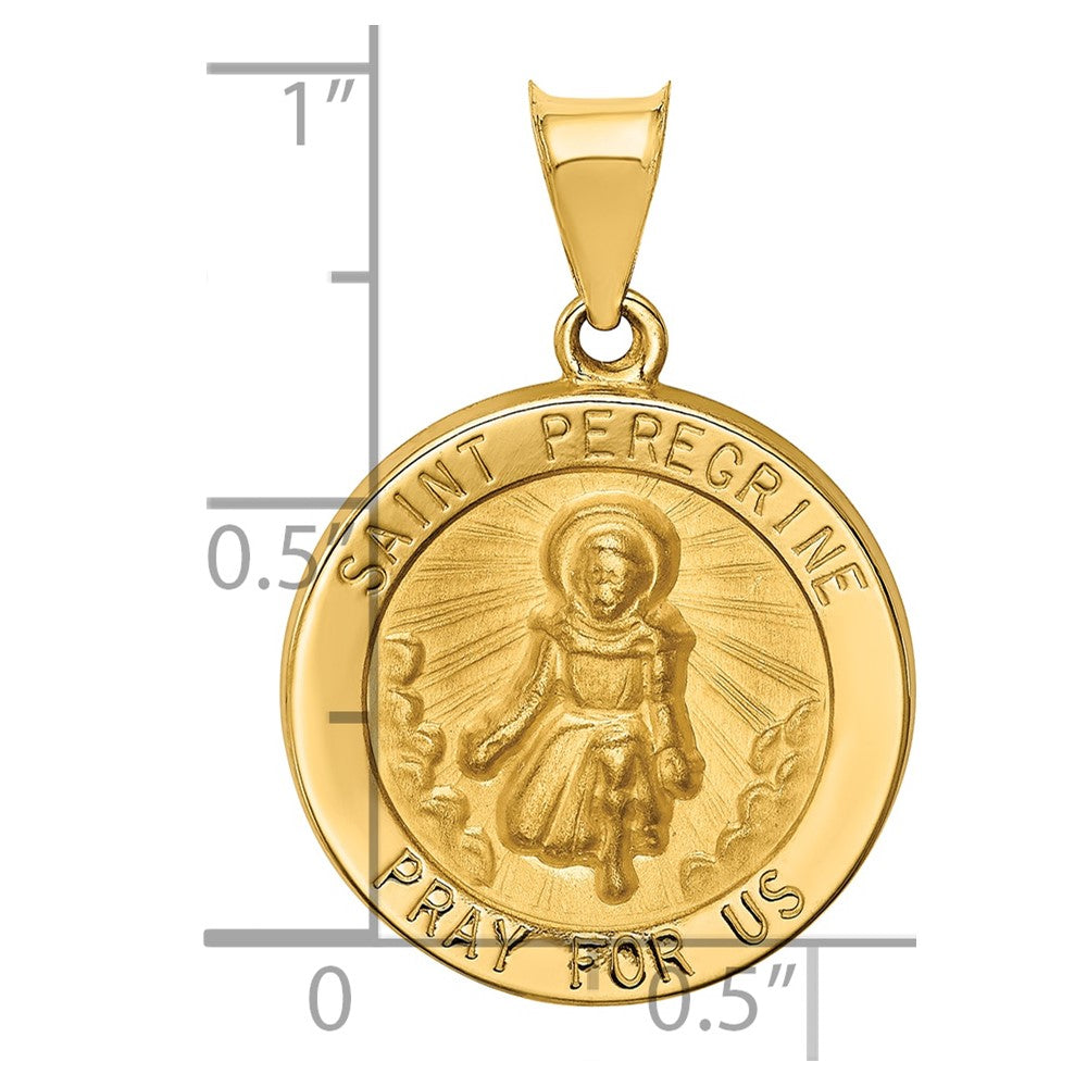 14k Polished and Satin Hollow St Peregrine Medal Round Pendant