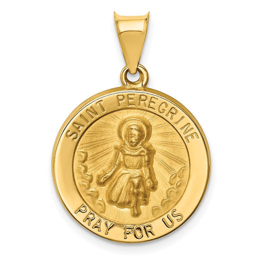 14k Polished and Satin Hollow St Peregrine Medal Round Pendant
