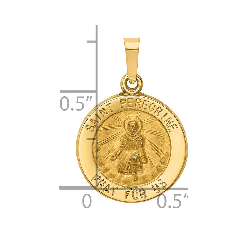 14k Polished and Satin Hollow St Peregrine Medal Round Pendant