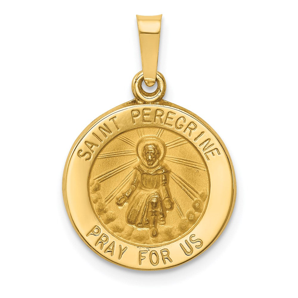 14k Polished and Satin Hollow St Peregrine Medal Round Pendant