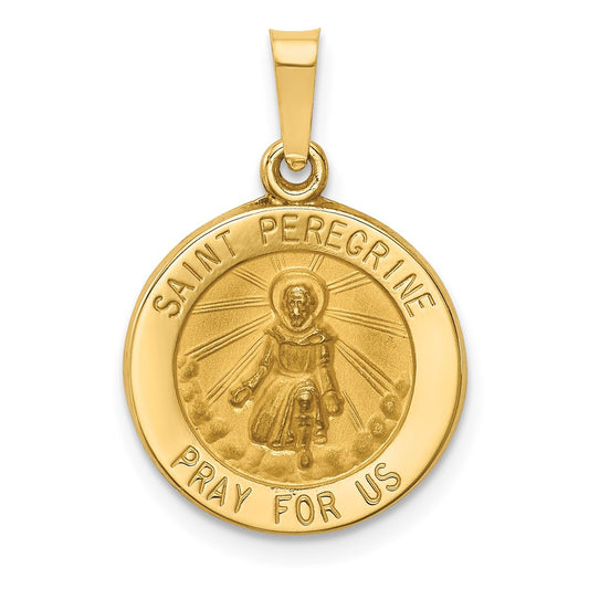 14k Polished and Satin Hollow St Peregrine Medal Round Pendant