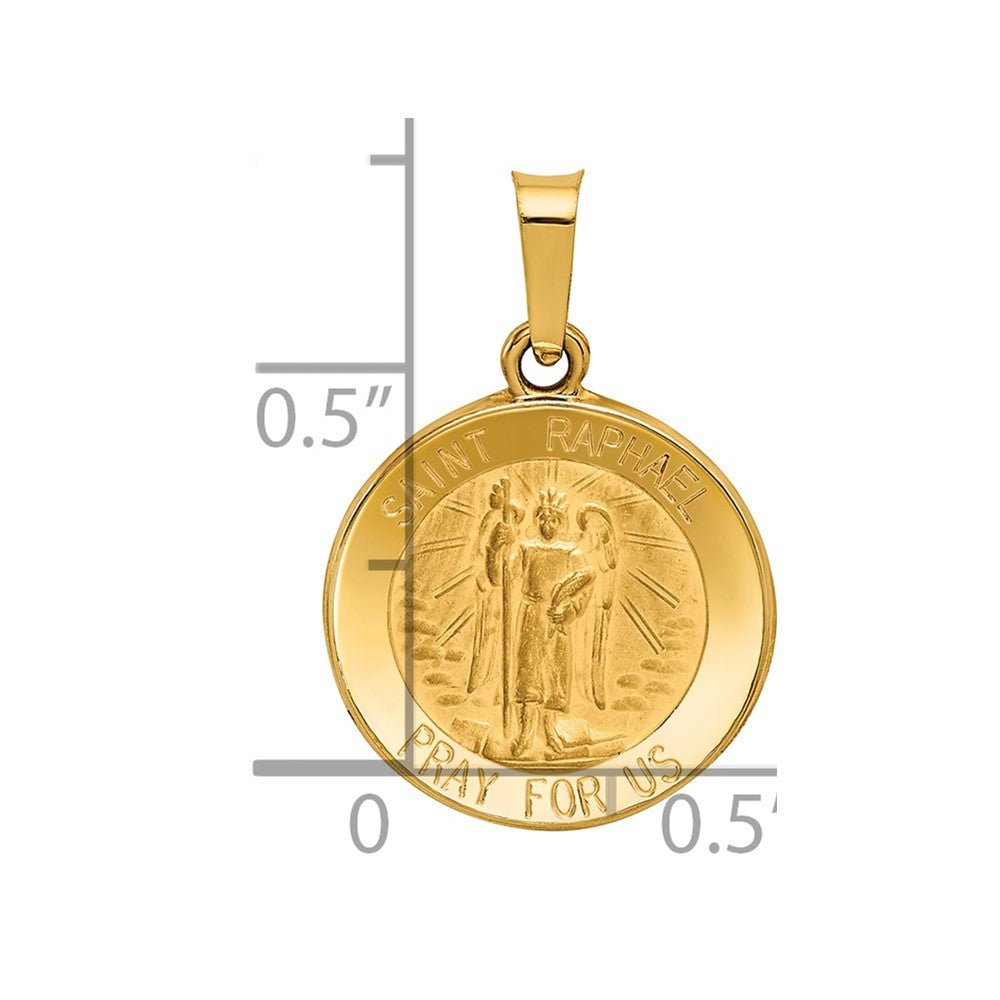 14k Polished and Satin Hollow St Raphael Medal Round Pendant