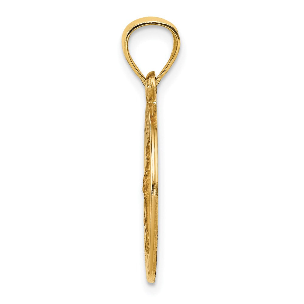 14k Polished and Satin Hollow St Raphael Medal Round Pendant