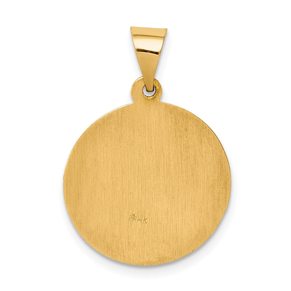 14k Polished and Satin Hollow St Raphael Medal Round Pendant