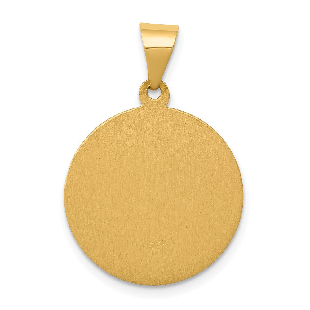 14k Polished and Satin Hollow St Theresa Medal Round Pendant