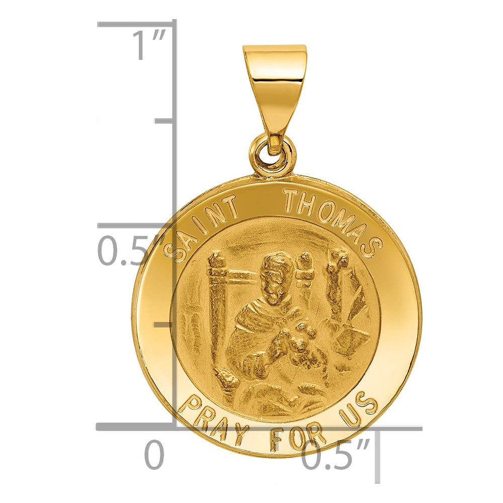 14k Polished and Satin Hollow St Thomas Medal Round Pendant