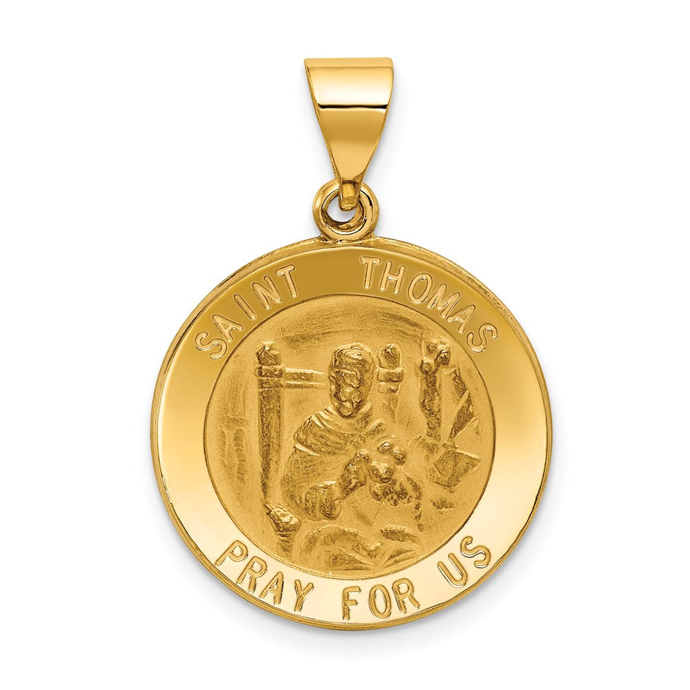14k Polished and Satin Hollow St Thomas Medal Round Pendant