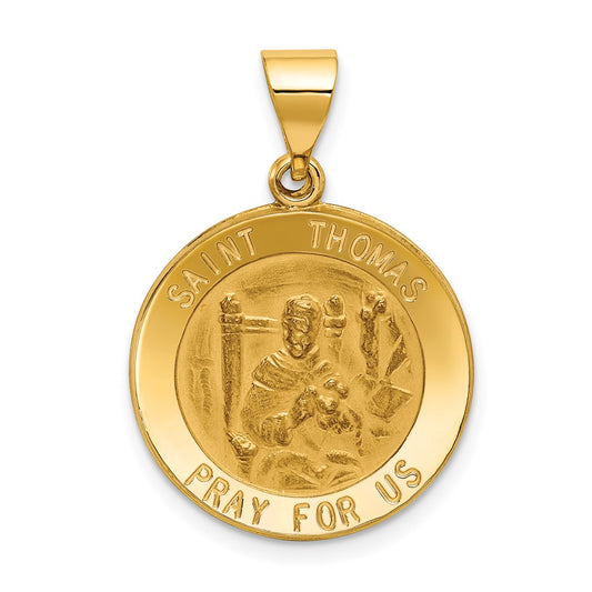 14k Polished and Satin Hollow St Thomas Medal Round Pendant
