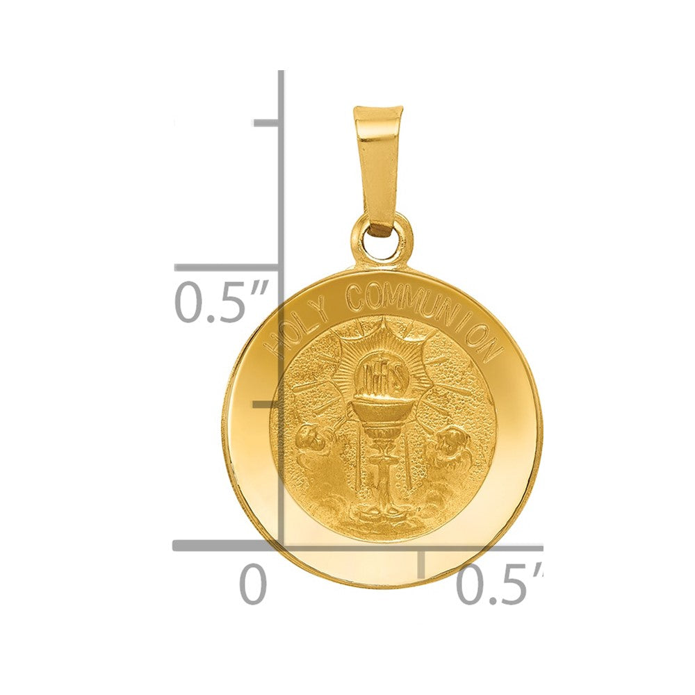 14k Polished and Satin Hollow HOLY COMMUNION Medal Round Pendant