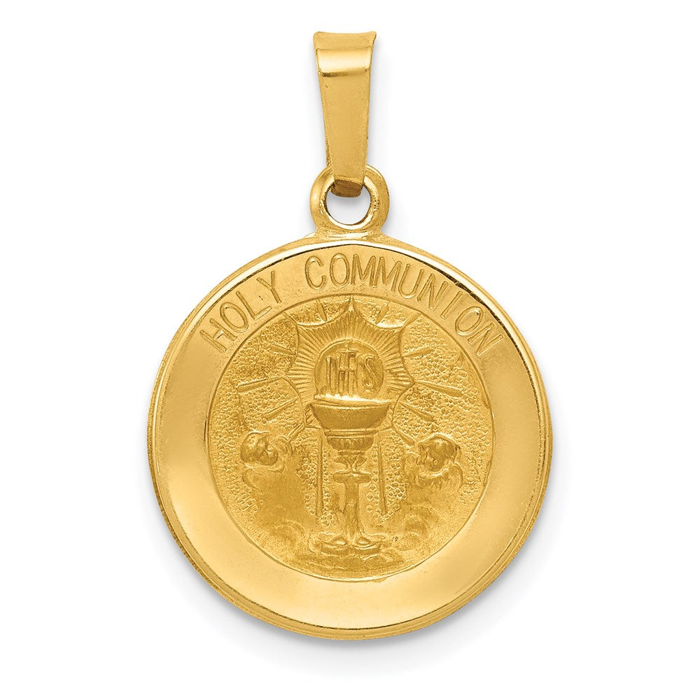 14k Polished and Satin Hollow HOLY COMMUNION Medal Round Pendant