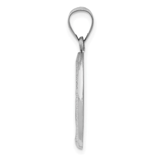 14k White Gold Polished and Satin Hollow Miraculous Medal Oval Pendant