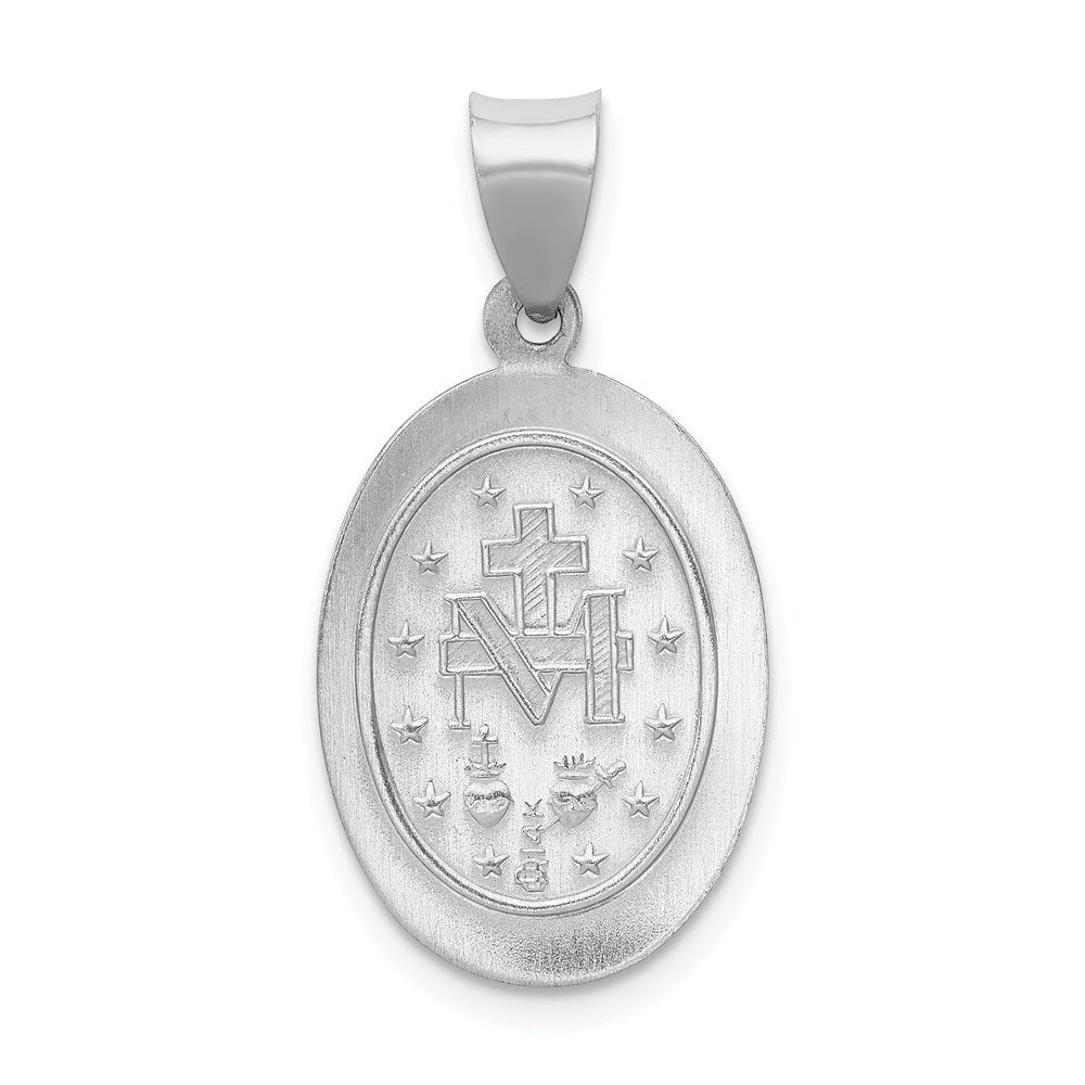 14k White Gold Polished and Satin Hollow Miraculous Medal Oval Pendant