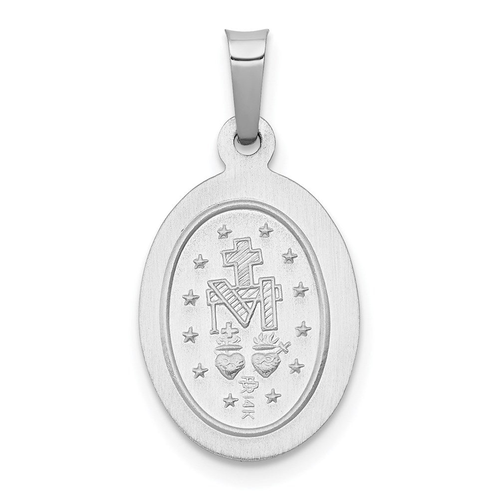 14k White Gold Polished and Satin Hollow Miraculous Medal Oval Pendant