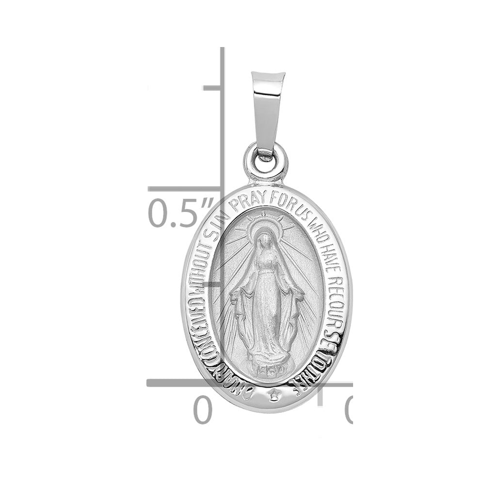 14k White Gold Polished and Satin Hollow Miraculous Medal Oval Pendant