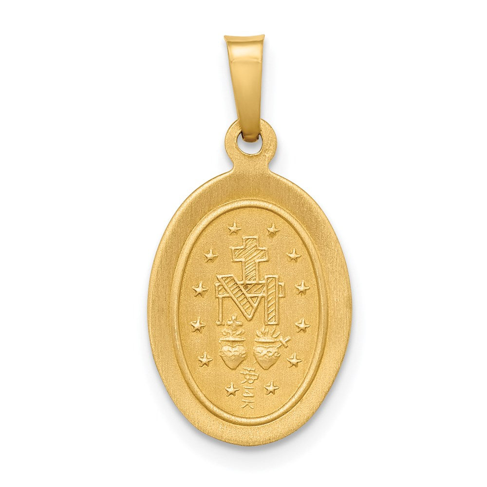 14k Polished and Satin Hollow Miraculous Medal Oval Pendant