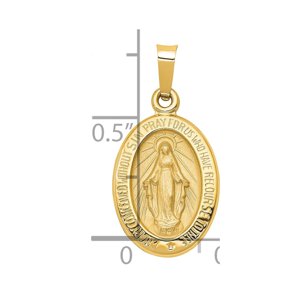 14k Polished and Satin Hollow Miraculous Medal Oval Pendant