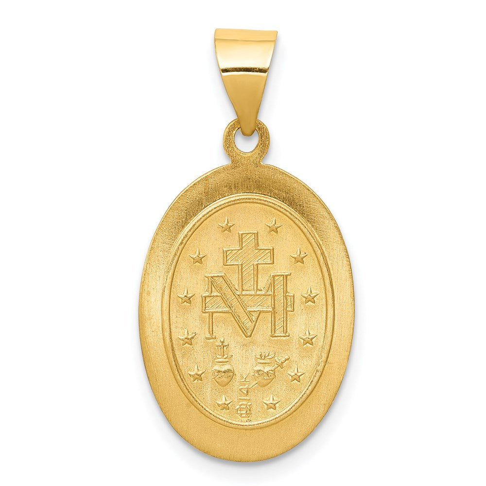 14k Polished and Satin Hollow Miraculous Medal Oval Pendant