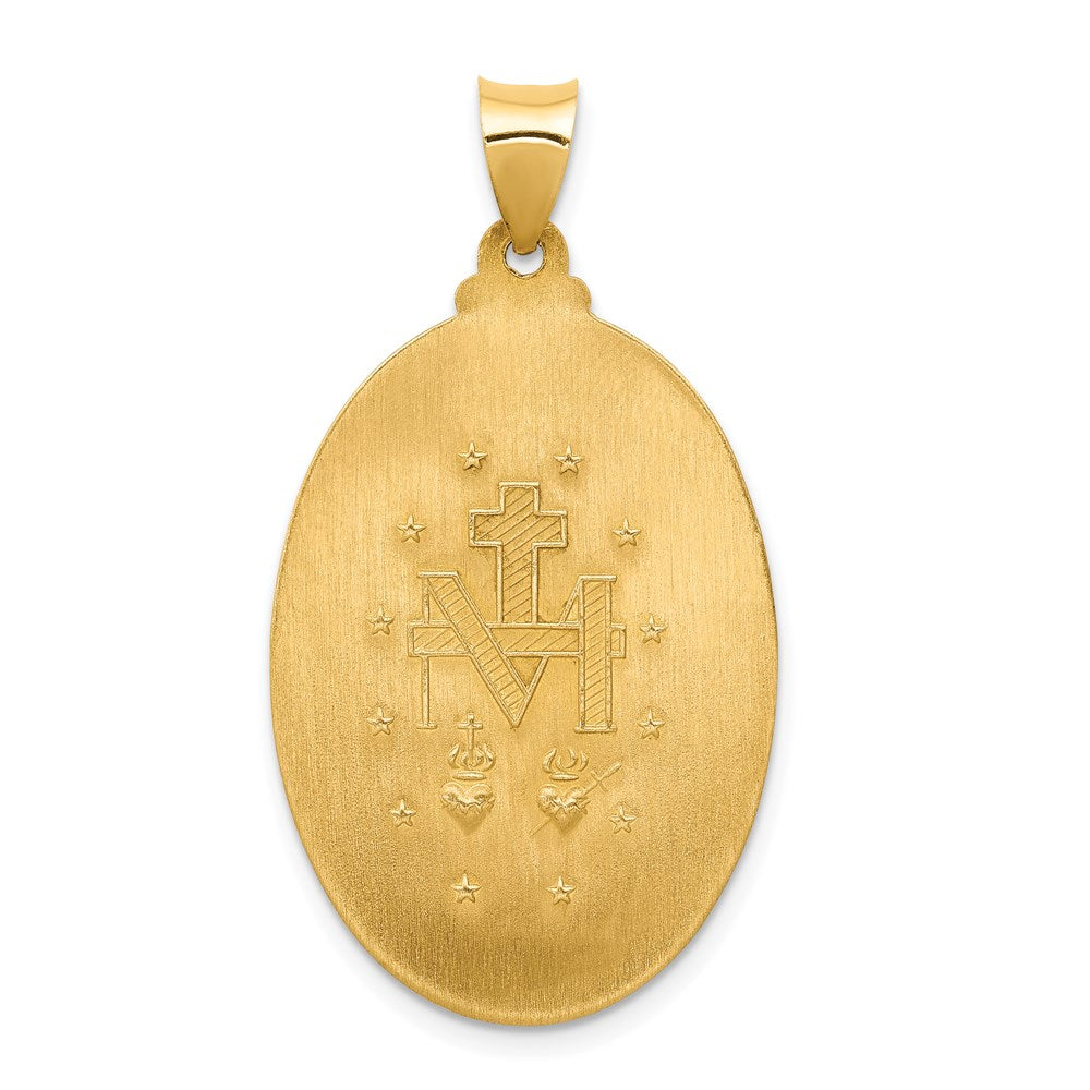 14k Polished and Satin Hollow Miraculous Medal Oval Pendant