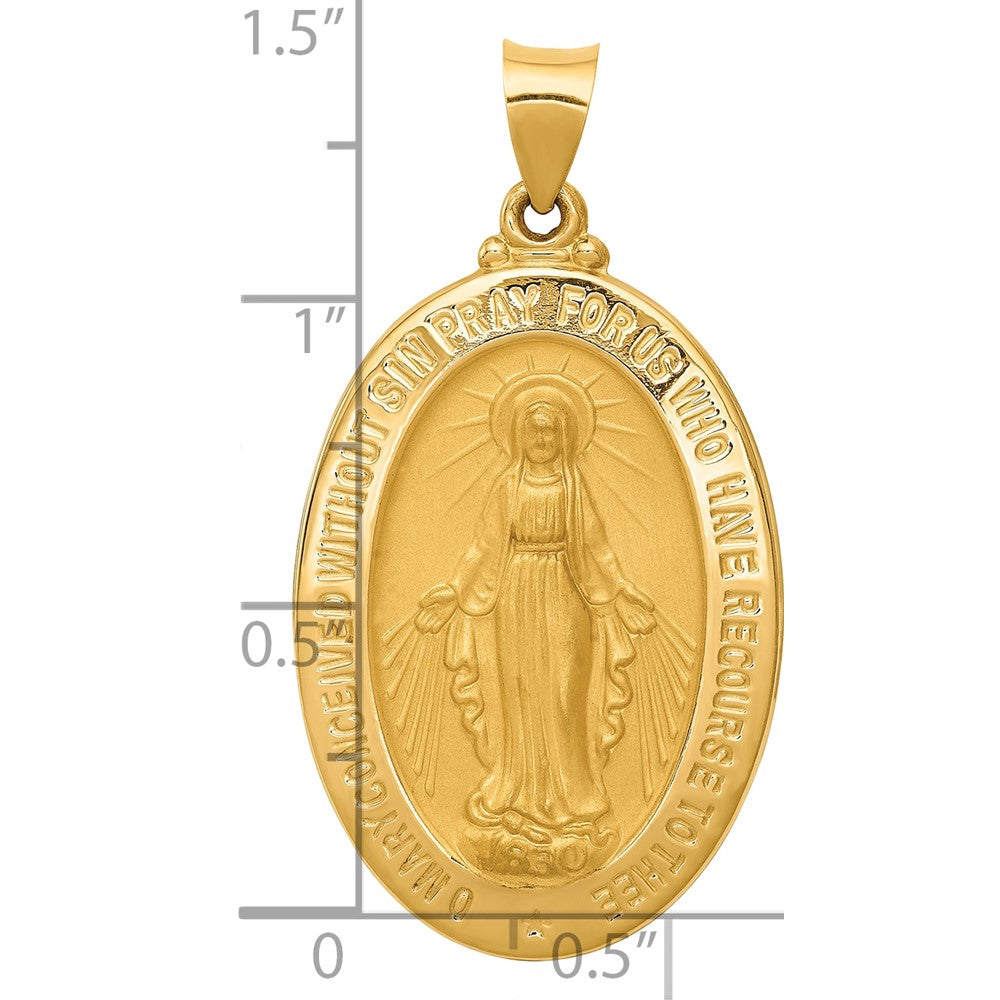 14k Polished and Satin Hollow Miraculous Medal Oval Pendant