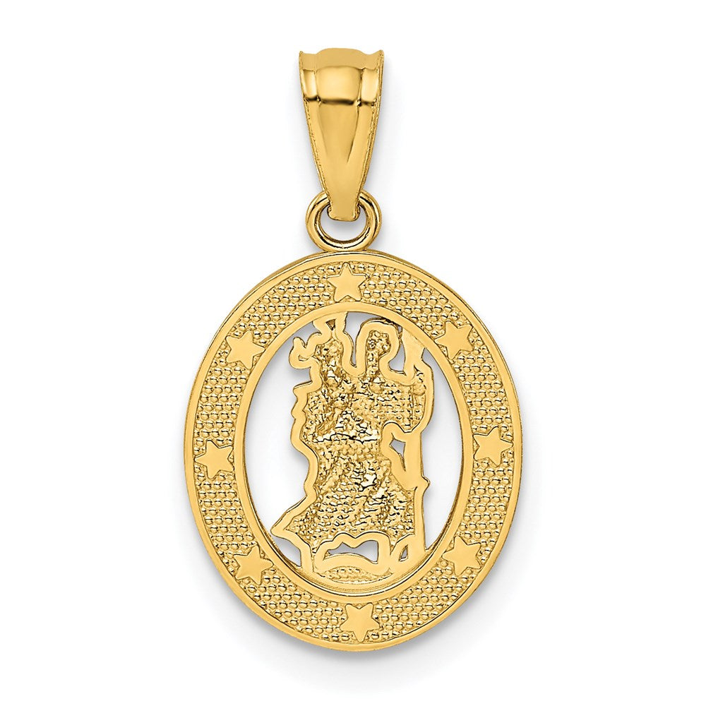 14k Polished Solid Cut-out Saint Christopher Medal Oval Pendant