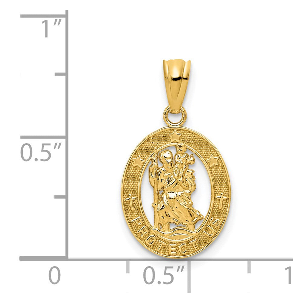 14k Polished Solid Cut-out Saint Christopher Medal Oval Pendant