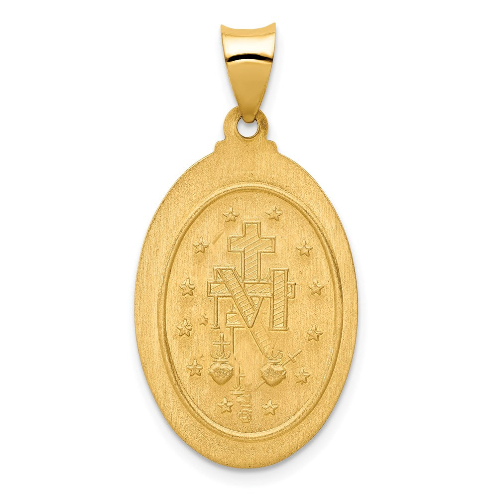 14k Polished and Satin Hollow Spanish Miraculous Medal Oval Pendant