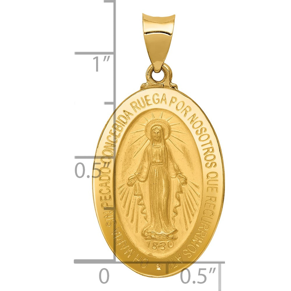 14k Polished and Satin Hollow Spanish Miraculous Medal Oval Pendant