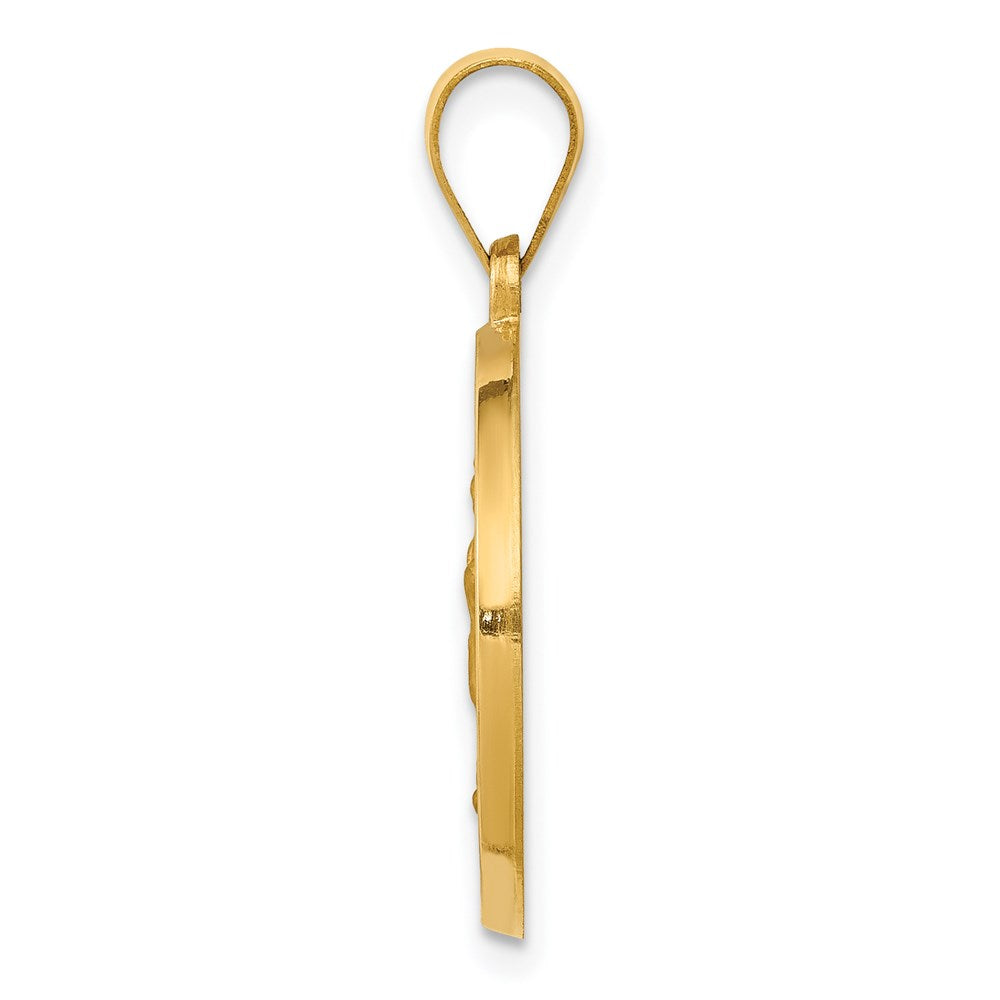 14K Polished and Satin Hollow Spanish Our Lady of Guadalupe Round Medal Pendant