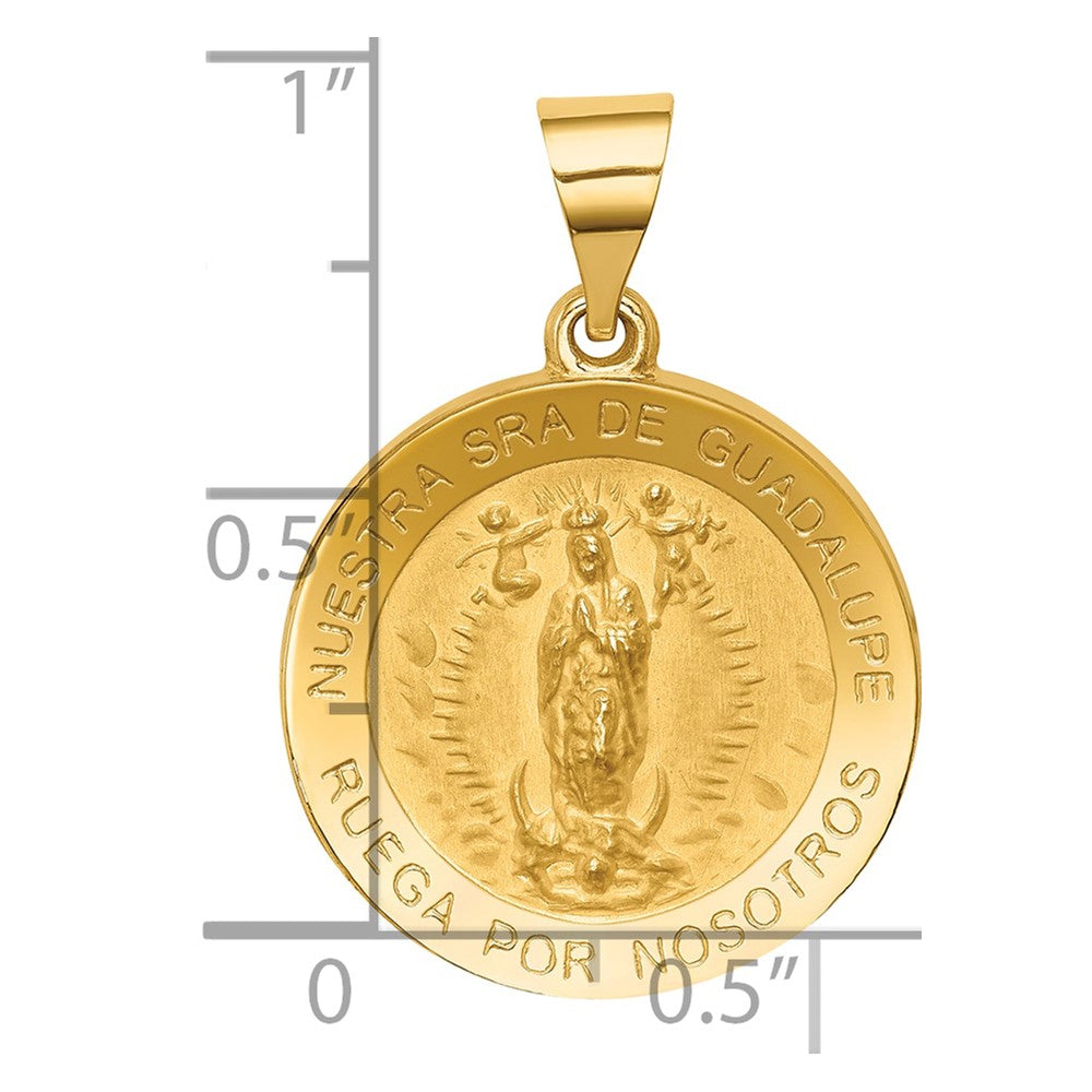 14K Polished and Satin Hollow Spanish Our Lady of Guadalupe Round Medal Pendant
