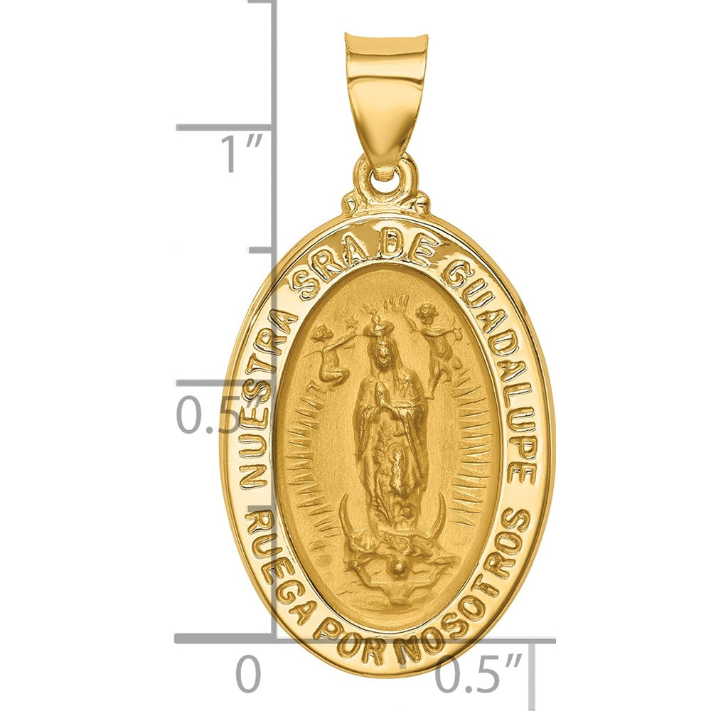 14K Polished and Satin Hollow Spanish Our Lady Of Guadalupe Oval Medal Pendant