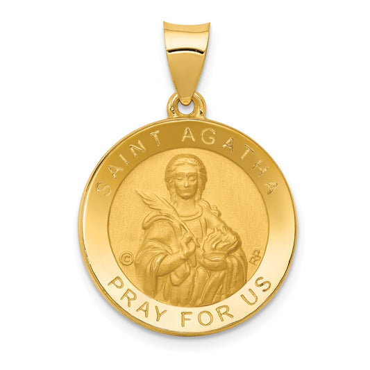 14K Polished and Satin Hollow St. Agatha Medal Pendant