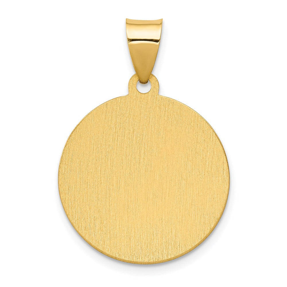 14K Polished and Satin Hollow Spanish Santa Ana Medal Round Pendant