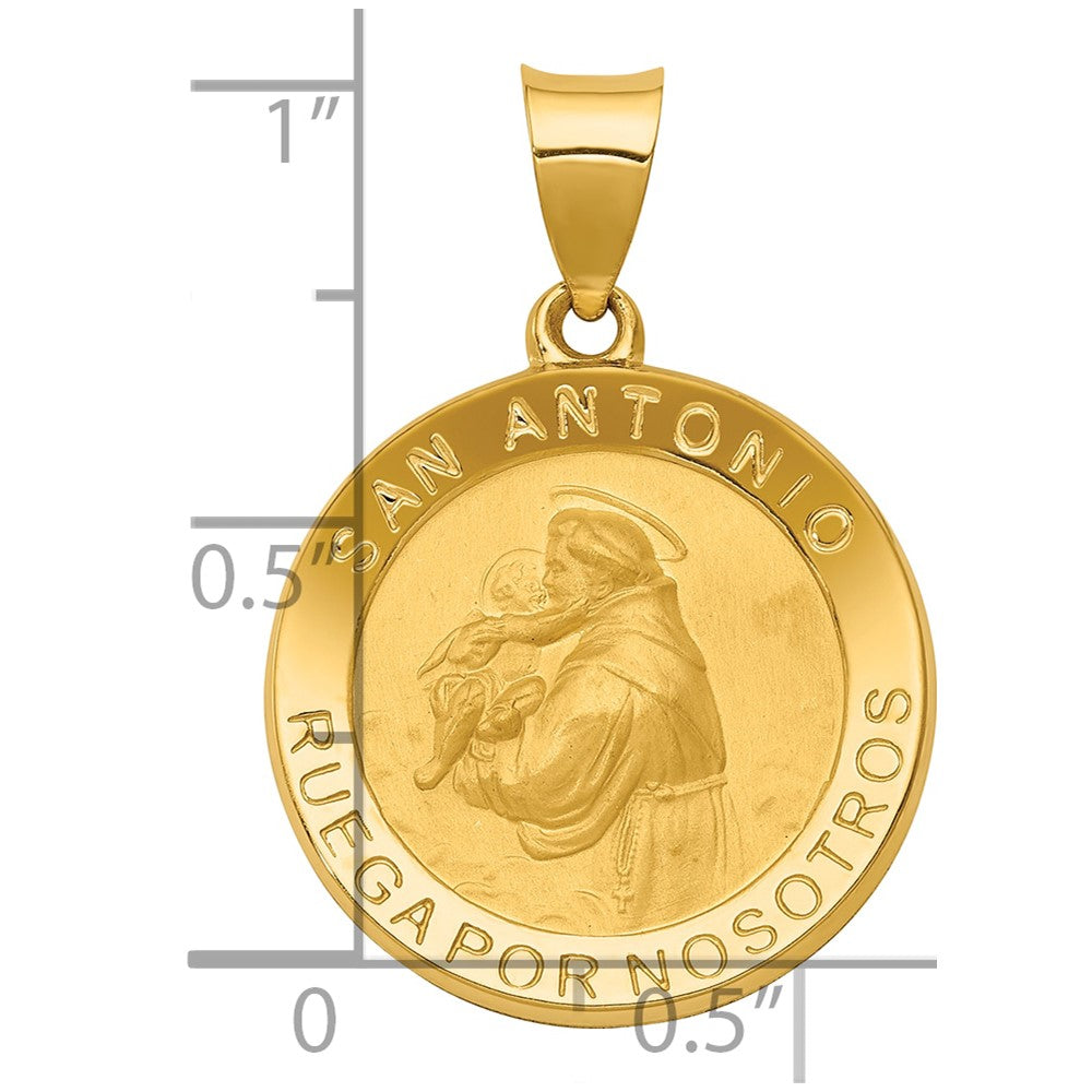 14K Polished and Satin Hollow Spanish San Antonio Medal Round Pendant