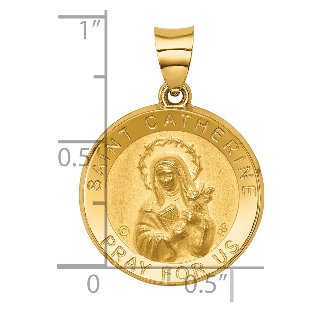 14K Polished and Satin St. Catherine Hollow Medal Pendant