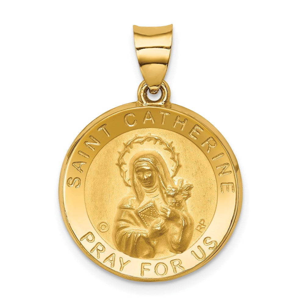 14K Polished and Satin St. Catherine Hollow Medal Pendant