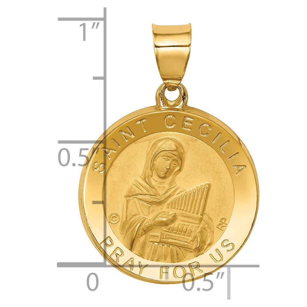 14K Polished and Satin St. Cecilia Hollow Medal Pendant
