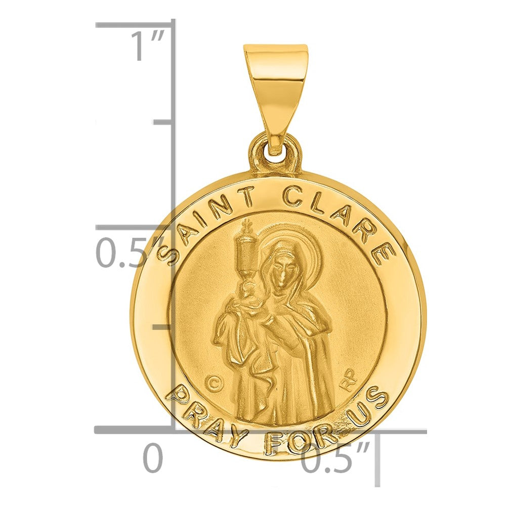 14K Polished and Satin St. Clare Hollow Medal Pendant