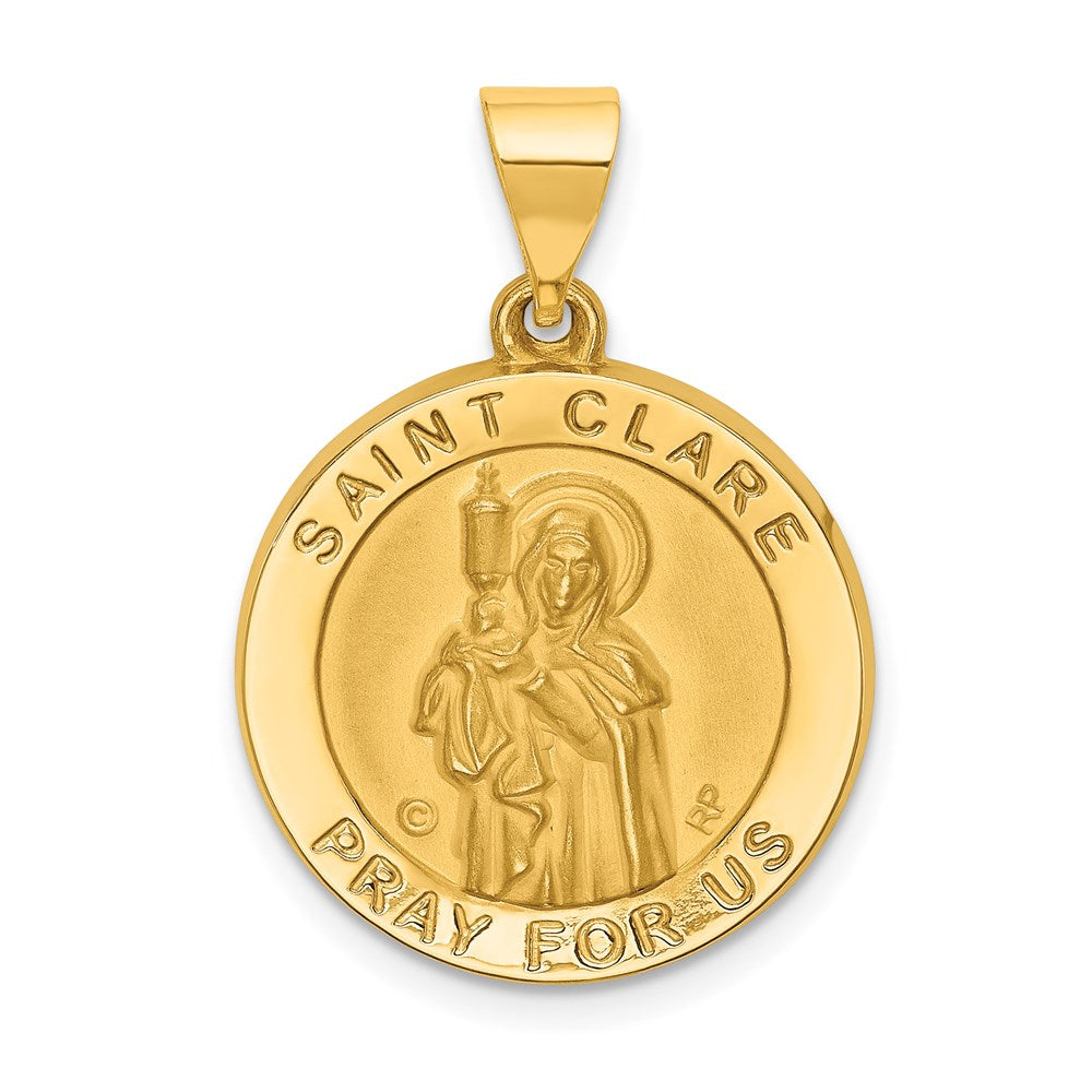 14K Polished and Satin St. Clare Hollow Medal Pendant