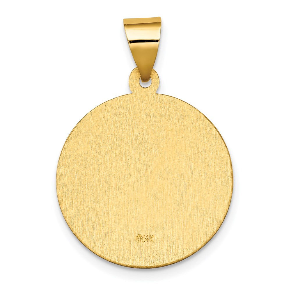 14K Polished and Satin Hollow St. Daniel Medal Round Pendant