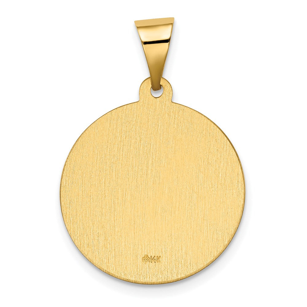 14K Polished and Satin Hollow Spanish San Gabriel Medal Round Pendant