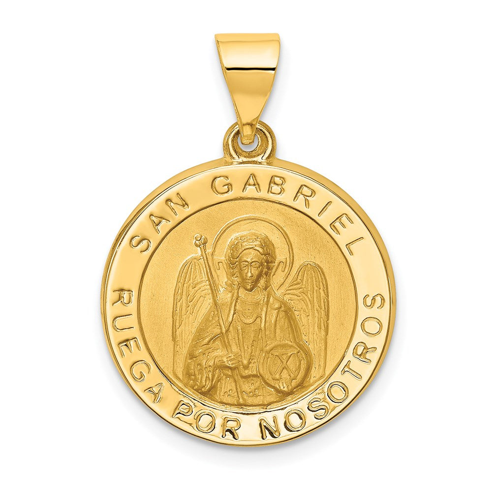 14K Polished and Satin Hollow Spanish San Gabriel Medal Round Pendant