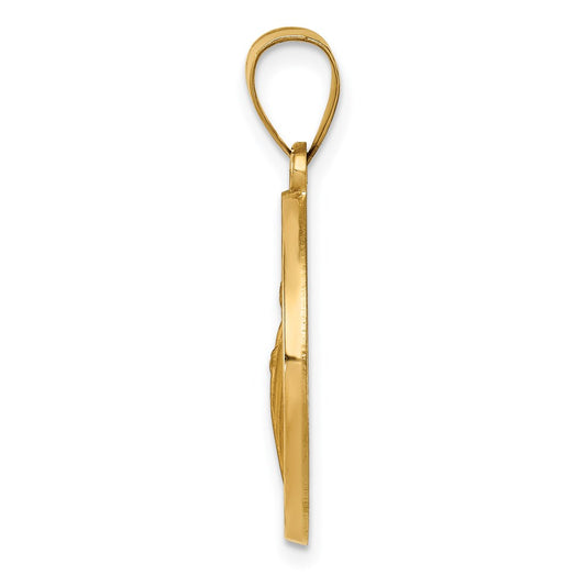 14K Polished and Satin Hollow Spanish San Judas Tadeo Medal Round Pendant